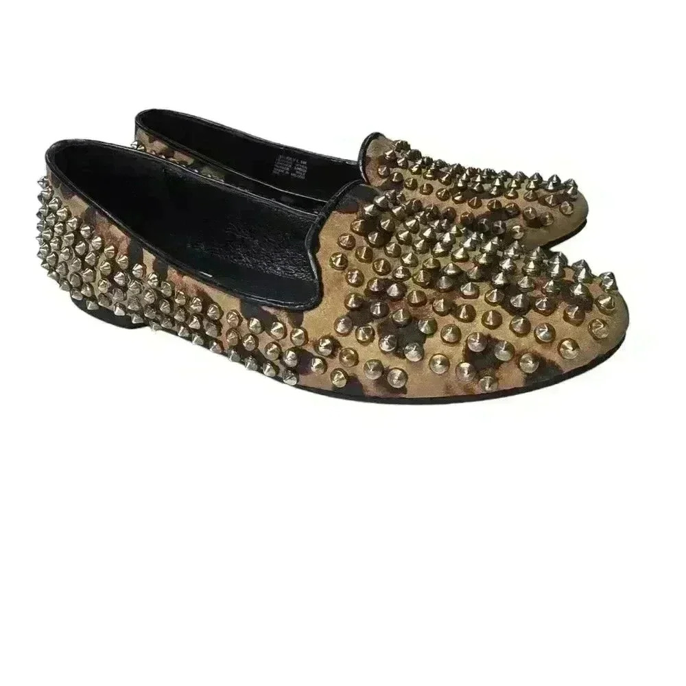 Steve Madden Studly-L Animal Print Studded Flats Size 8M Leather *See Descriptio